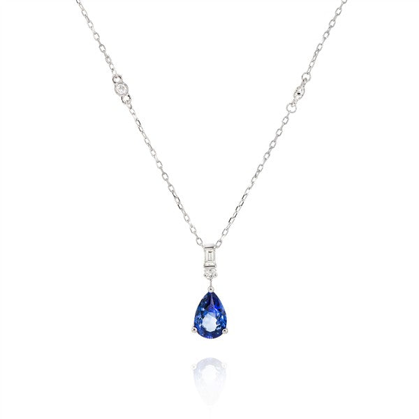 14K Pear Blue Sapphire Drop Pendant