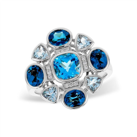 14K White Gold Polished Blue Topaz Cocktail Ring