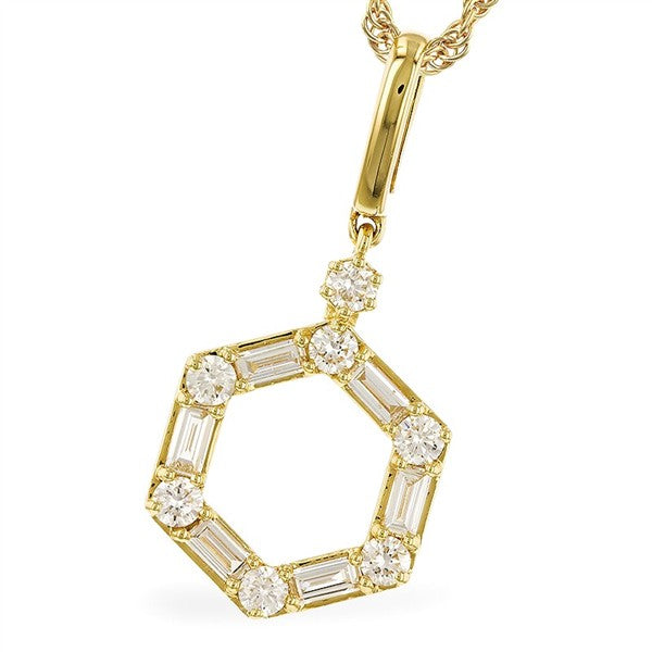 14K Hexagon Baguette Diamond Pendant