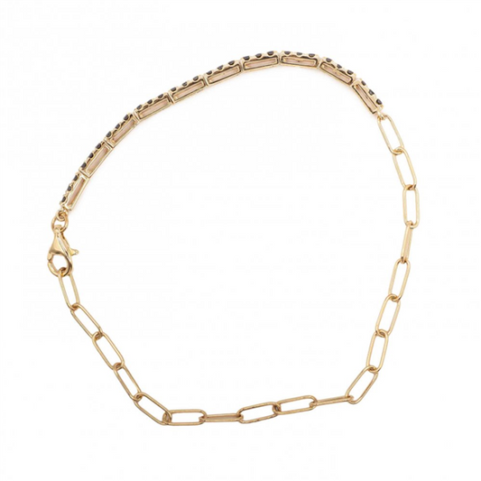 14K Faceted Black Diamond Beaded Paperclip Bracelet