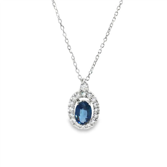 14 Karat White Gold Sapphire Oval Halo Pendant