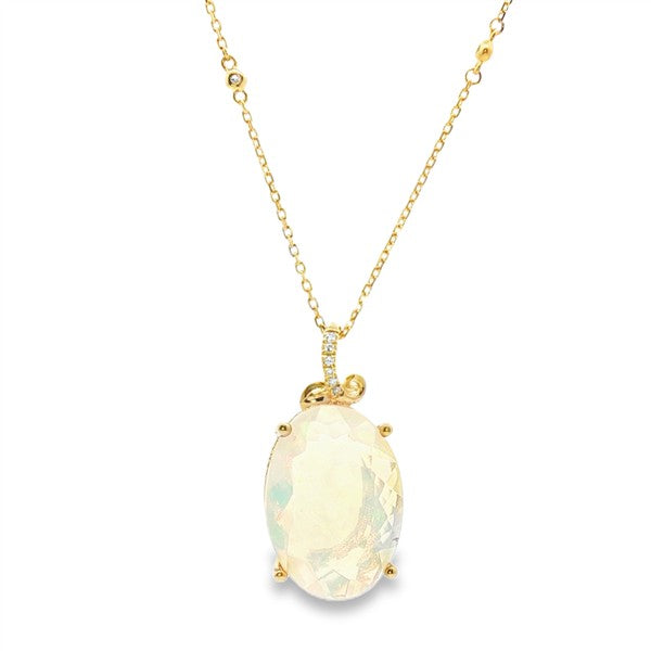 14K Oval Ethiopian Opal Drop Pendant