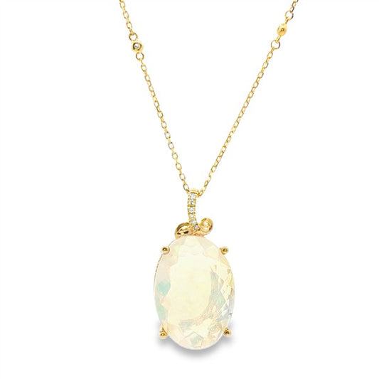 14K Oval Ethiopian Opal Drop Pendant