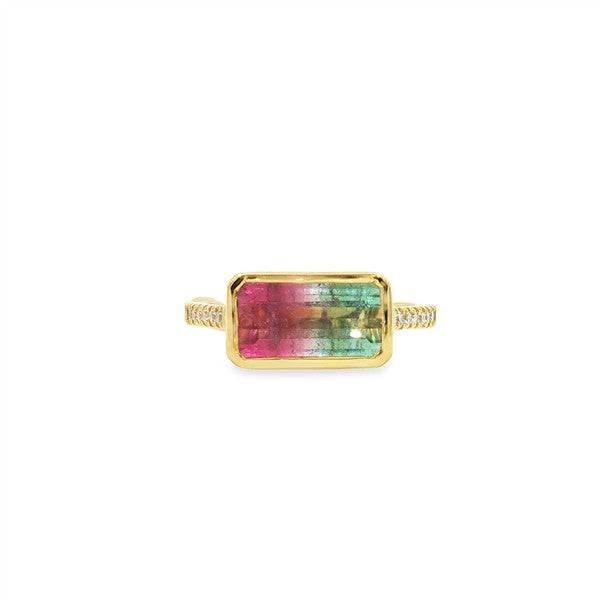 18K East West Bezel Watermelon Tourmaline Fashion Ring