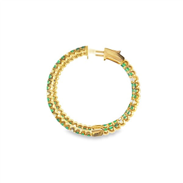 14 Karat Emerald & Diamond Hoop Earrings