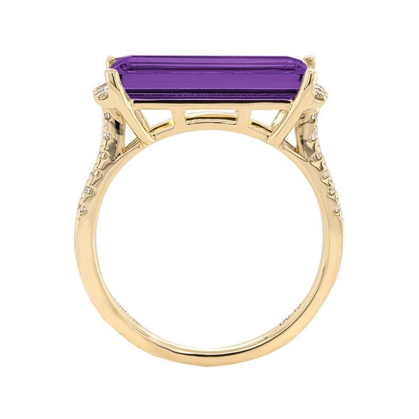 14 Karat Yellow Amethyst East West Fashion Ring