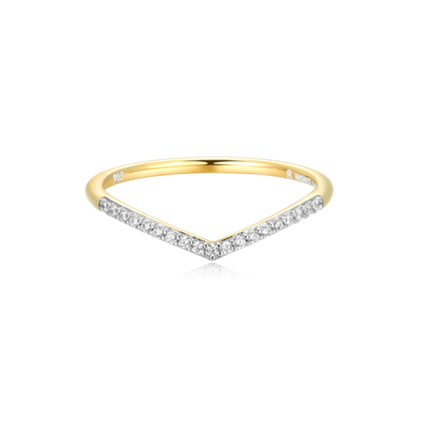 14K Gold Plated Chevron Lab Grown Diamond Fashion Ring