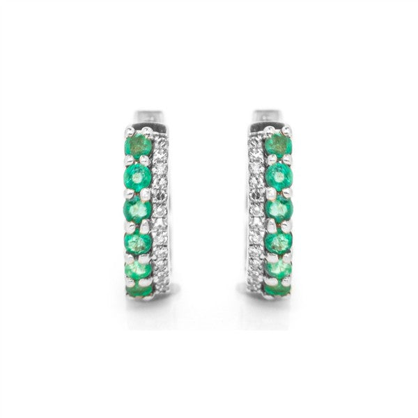 14K Two Row Emerald & Diamond Huggie Hoops