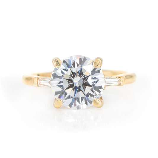 14K Tapered Baguette 3ct Round Diamond Semi-Mount Engagement Ring