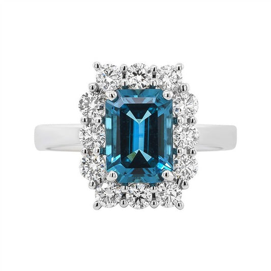 14K Indicolite Tourmaline & Diamond Halo Fashion Ring