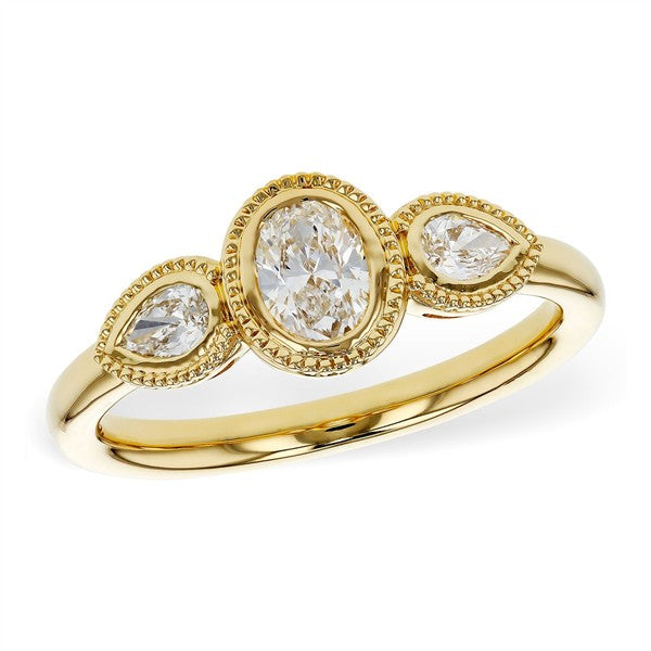 14K Milgrain Bezel Three Stone Diamond Ring