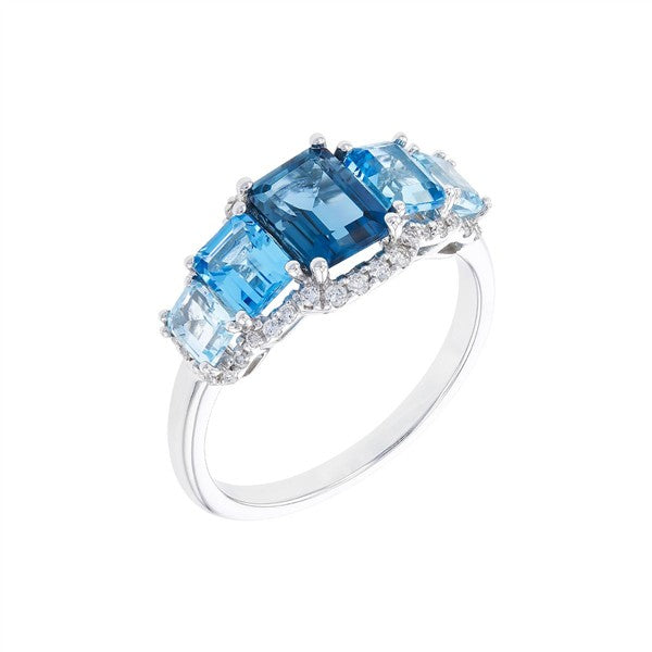 14K 5-Stone Ombre Blue Topaz Fashion Ring