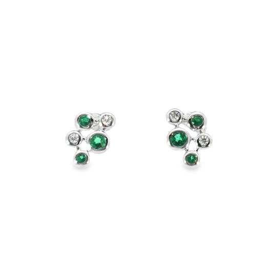 14K Cluster Bezel Emerald & Diamond Stud Earrings