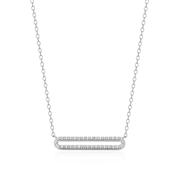 Sterling Silver Lab Grown Diamond Stationary Paperclip Charm Necklace