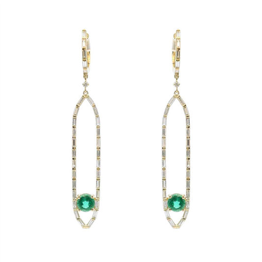 14K Emerald & Baguette Diamond Luxe Drop Earrings