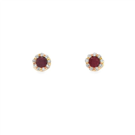 14K Polished Ruby & Diamond Halo Stud Earring
