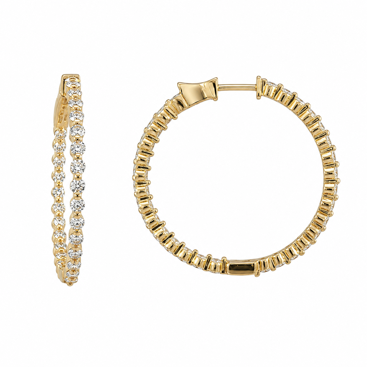 14K Shared Prong Inside-Out Diamond Hoop Earrings