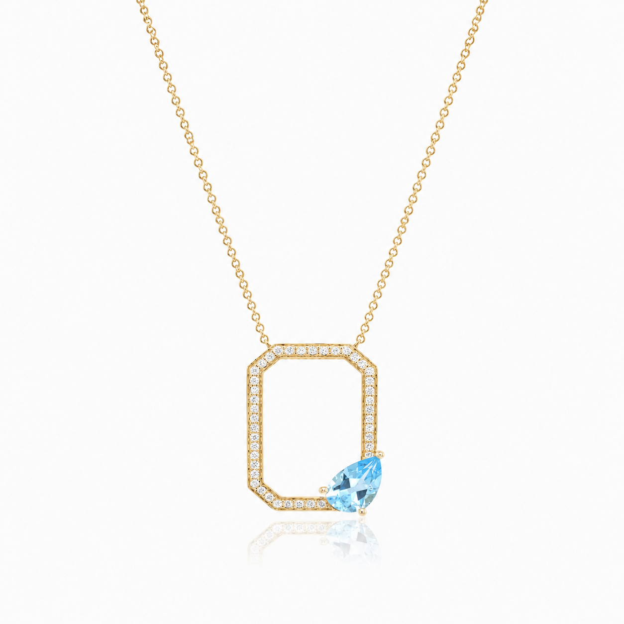 14K Paraiba Tourmaline Open Pave Rectangle Necklace