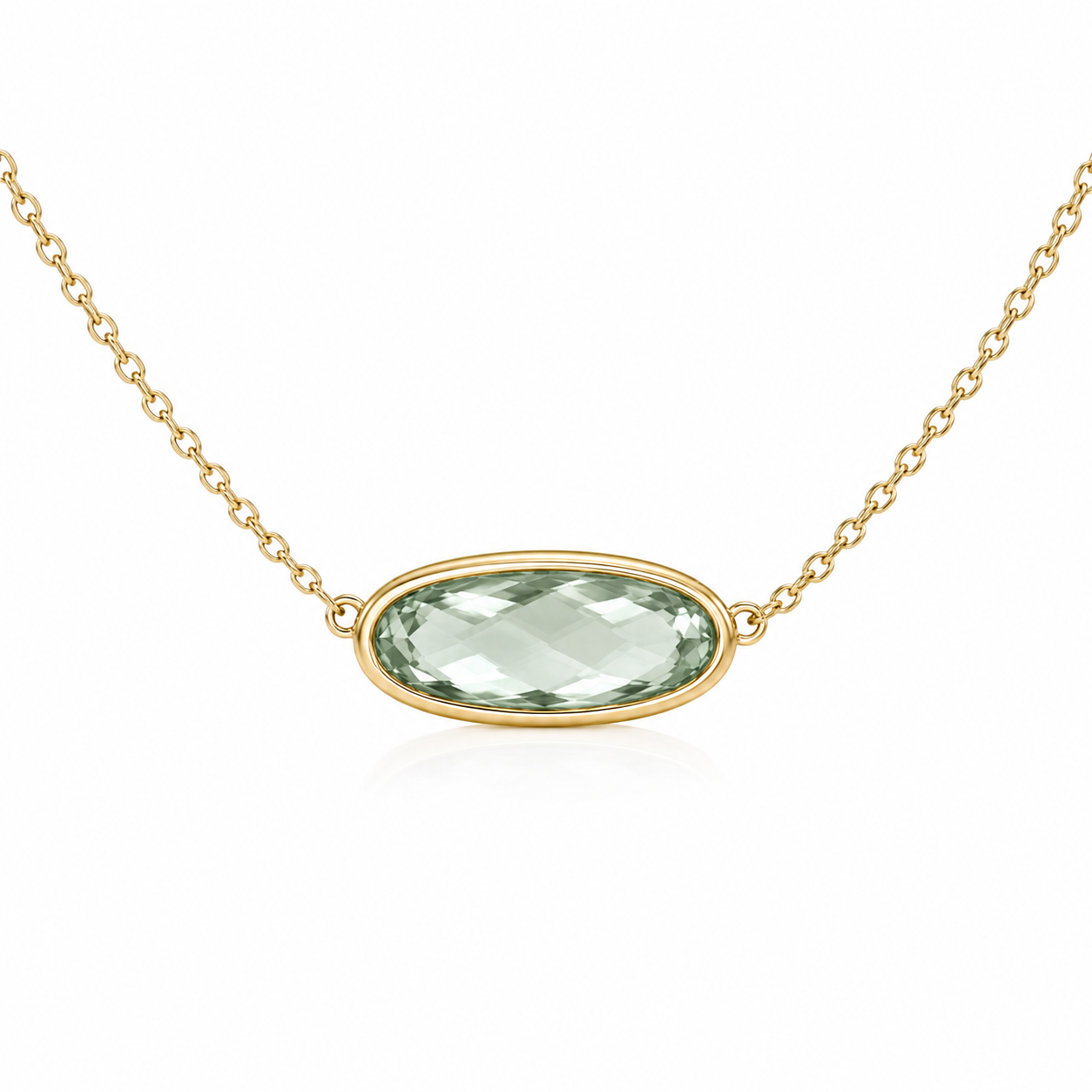 14 Karat Yellow Gold Amethyst East-West Bezel Necklace