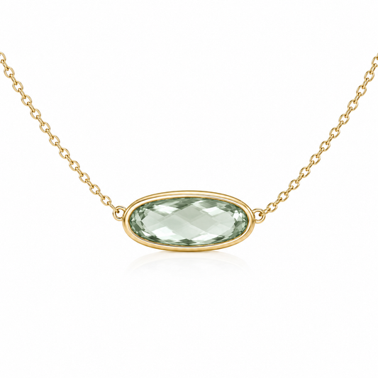 14 Karat Yellow Gold Amethyst East-West Bezel Necklace