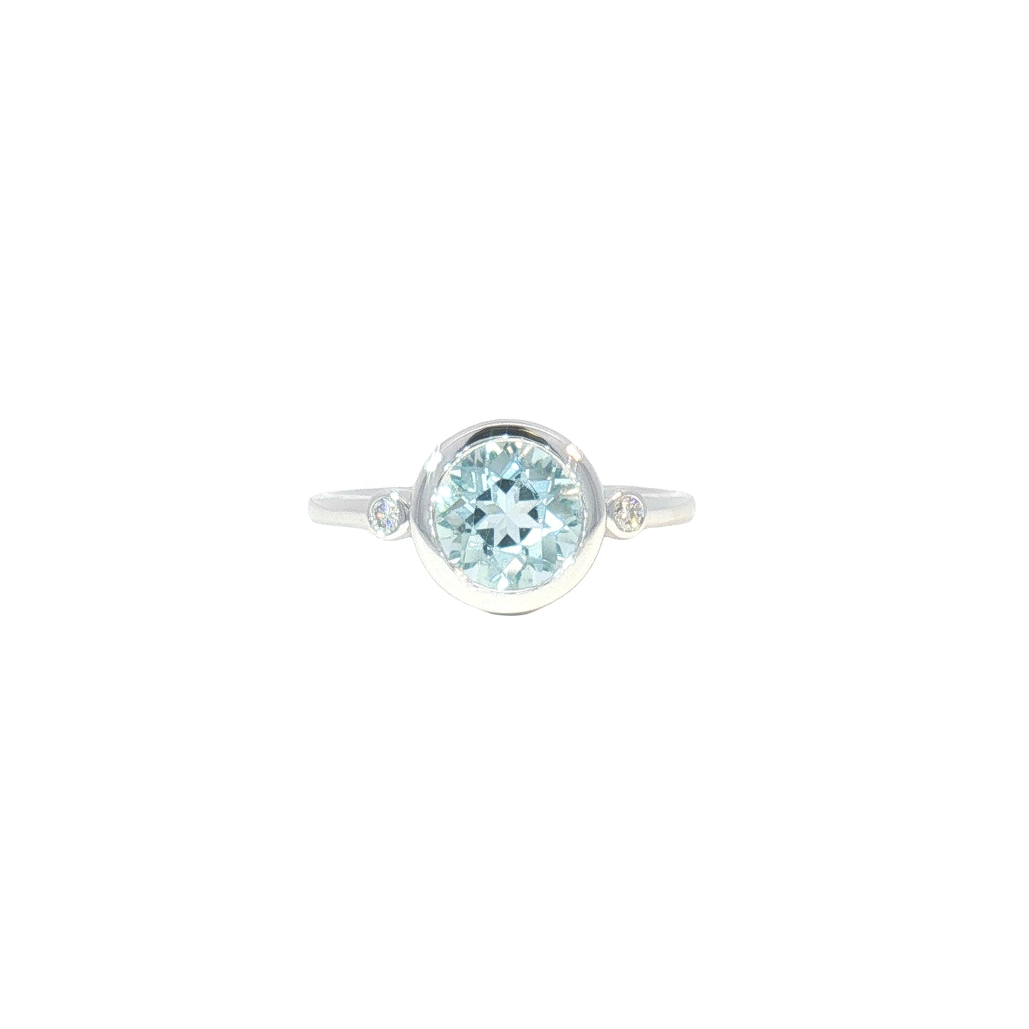 14K Three Stone Bezel Aquamarine Fashion Ring
