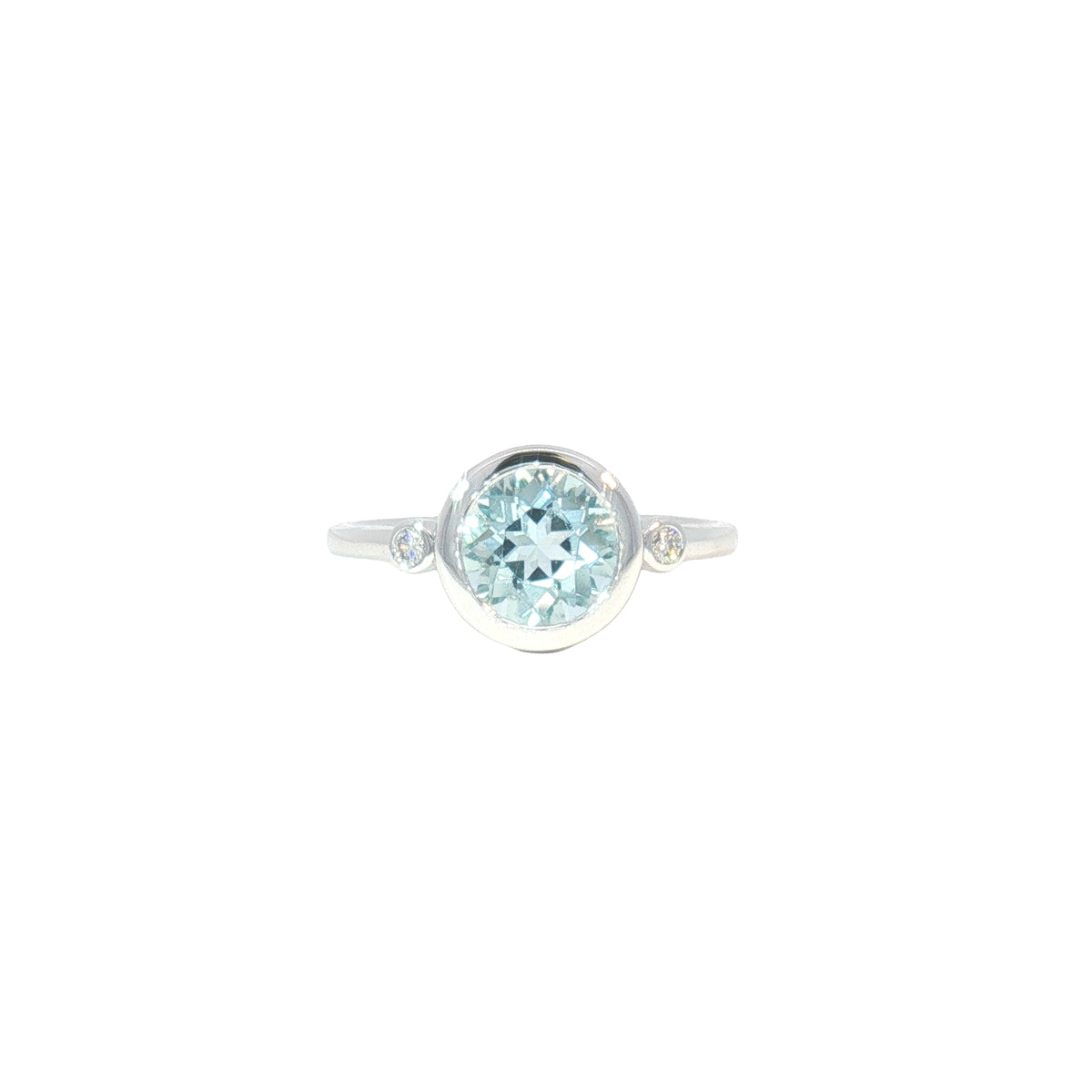 14K Three Stone Bezel Aquamarine Fashion Ring