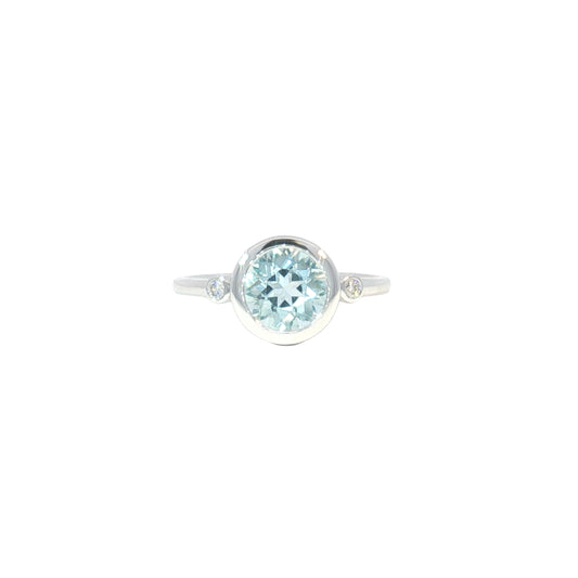 14K Three Stone Bezel Aquamarine Fashion Ring
