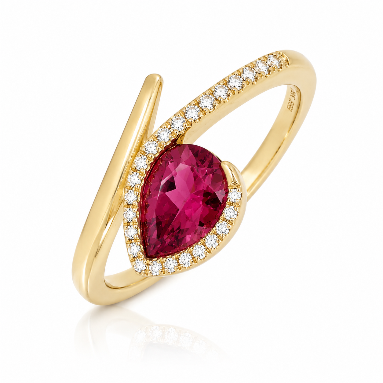14K Asymmetrical Bypass Rubellite Tourmaline Fashion Ring