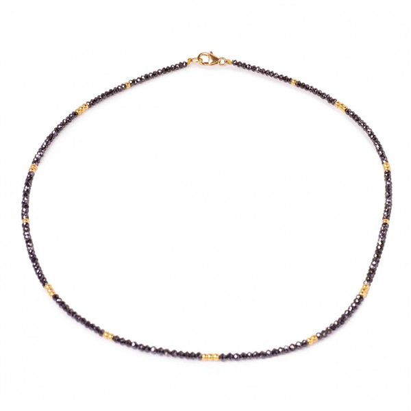 18K Gold Bead & Faceted Black Diamond Bead Necklace