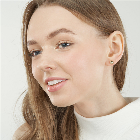 14 Karat Yellow Gold Flat Pebble Stud Earrings