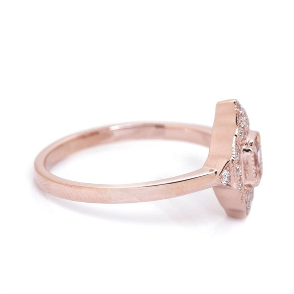 14 Karat Rose Gold Morganite Marquise Halo Fashion Ring