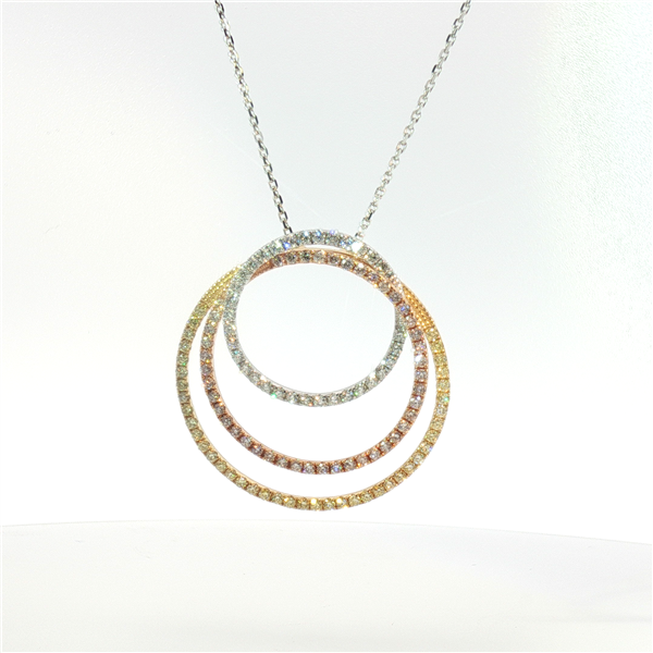 18 Karat Tri-Color Gold Diamonds Circle Pendant