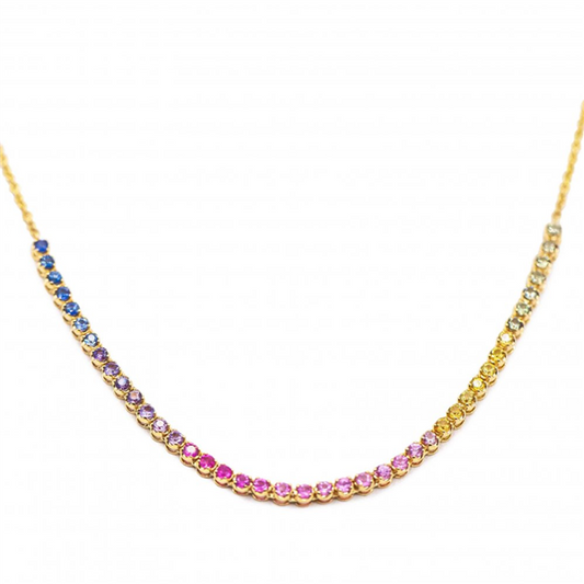 14K Gold Rainbow Sapphire Petite Tennis Necklace