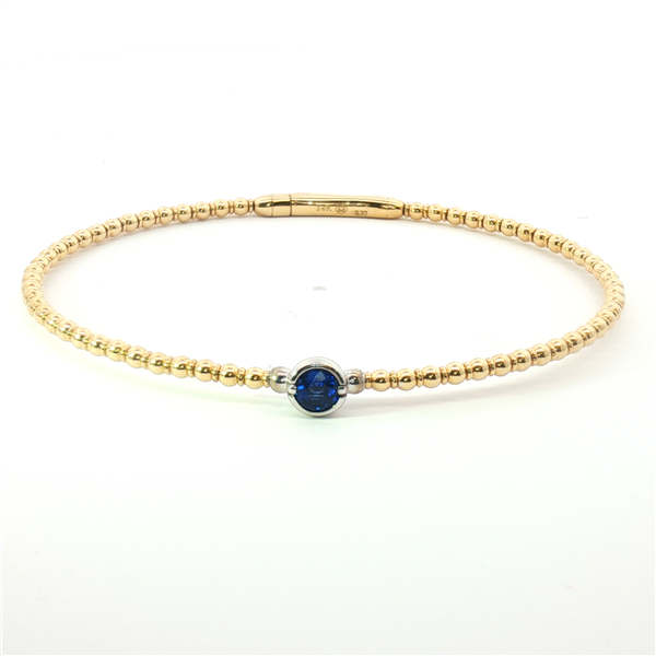 14K Bezel Solitaire Blue Sapphire Beaded Bangle Bracelet