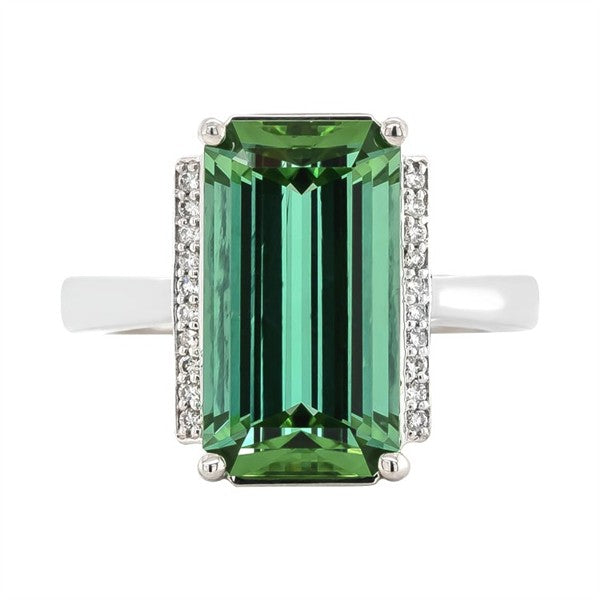 14K Art Deco Elongated Blue-Green Tourmaline Fashion Ring
