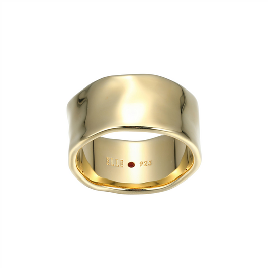 14K Gold Plated Hammered & Polished "Celeste" Cigar Ring