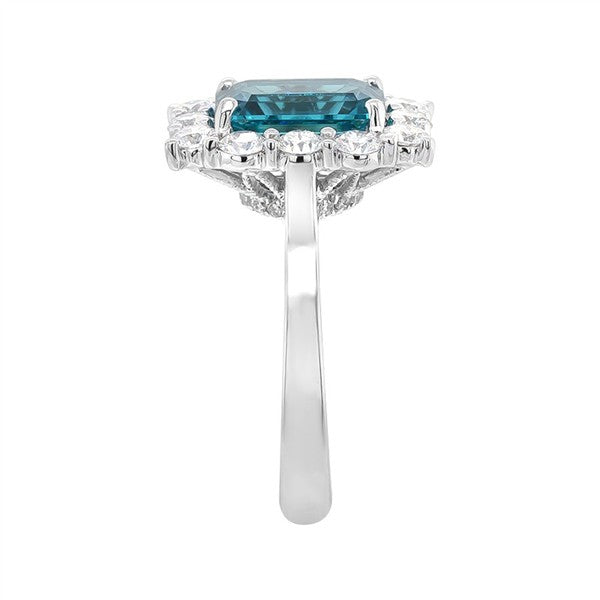 14K Indicolite Tourmaline & Diamond Halo Fashion Ring