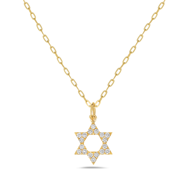 14K Star of David Diamond Paperclip Chain Pendant