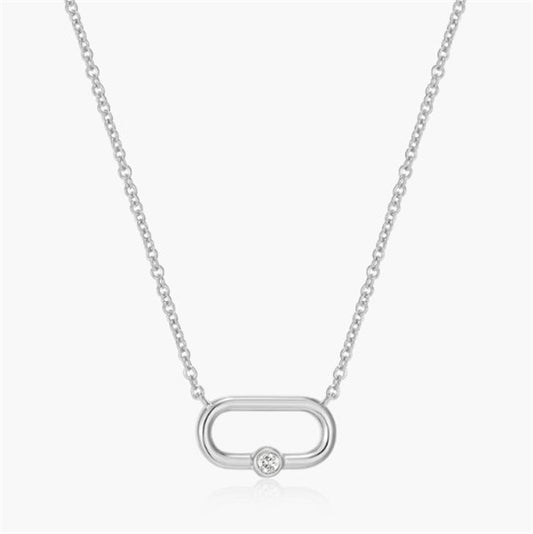 Sterling Silver Oval Link Diamond Necklace