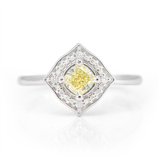 14K Cushion Halo Fancy Yellow Diamond Fashion Ring