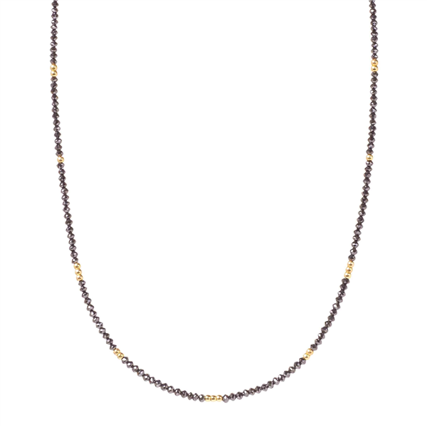 18K Gold Bead & Faceted Black Diamond Bead Necklace