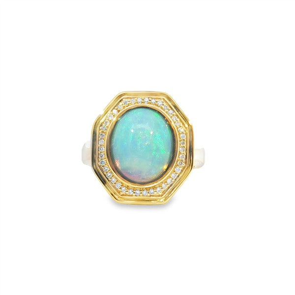 14K Octagonal Halo Bezel Set Ethiopian Opal Fashion Ring