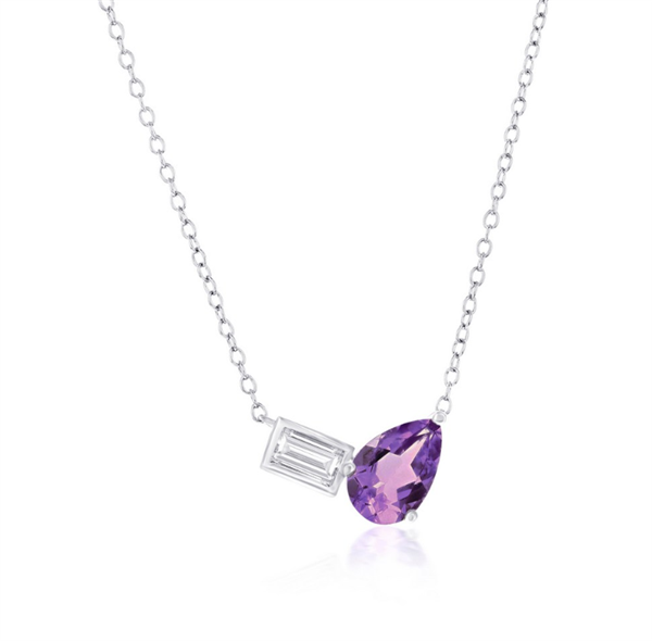 Toi et Moi Pear Amethyst & Emerald-Cut White Topaz Necklace