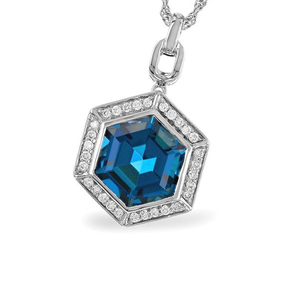 14K Hexagon Halo London Blue Topaz Pendant