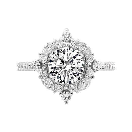 14K Pointed Halo Diamond Semi-Mount Engagement Ring