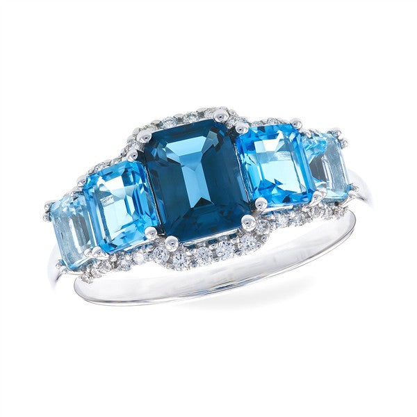 14K 5-Stone Ombre Blue Topaz Fashion Ring