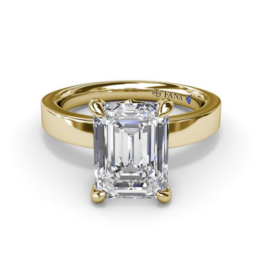 14K Wide Band Emerald-Cut Diamond Semi-Mount Engagement Rin