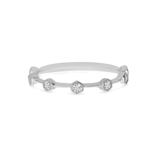 14K Spaced Out Milgrain Hexagon-Set Stackable Diamond Band