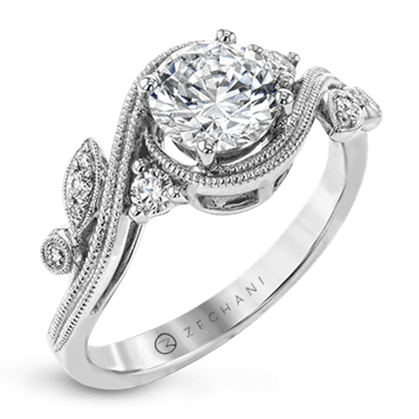 14K Floral Milgrain Diamond Semi-Mount Engagement Ring