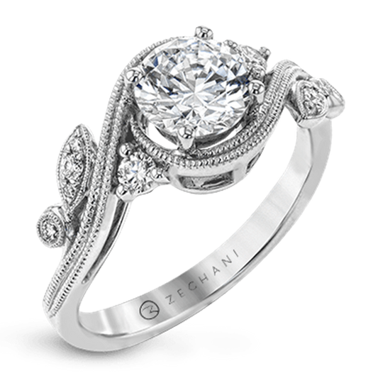 14K Floral Milgrain Diamond Semi-Mount Engagement Ring